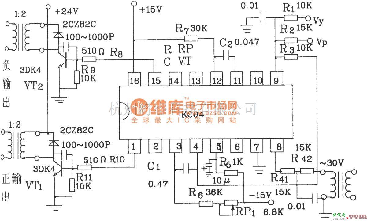 可控硅专项中的可控硅移相触发器KC04典型应用电路图  第2张