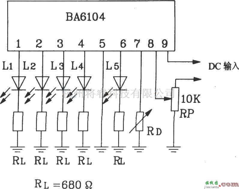 LED电路中的BA6104五位LED电平表驱动集成电路基本应用电路  第1张