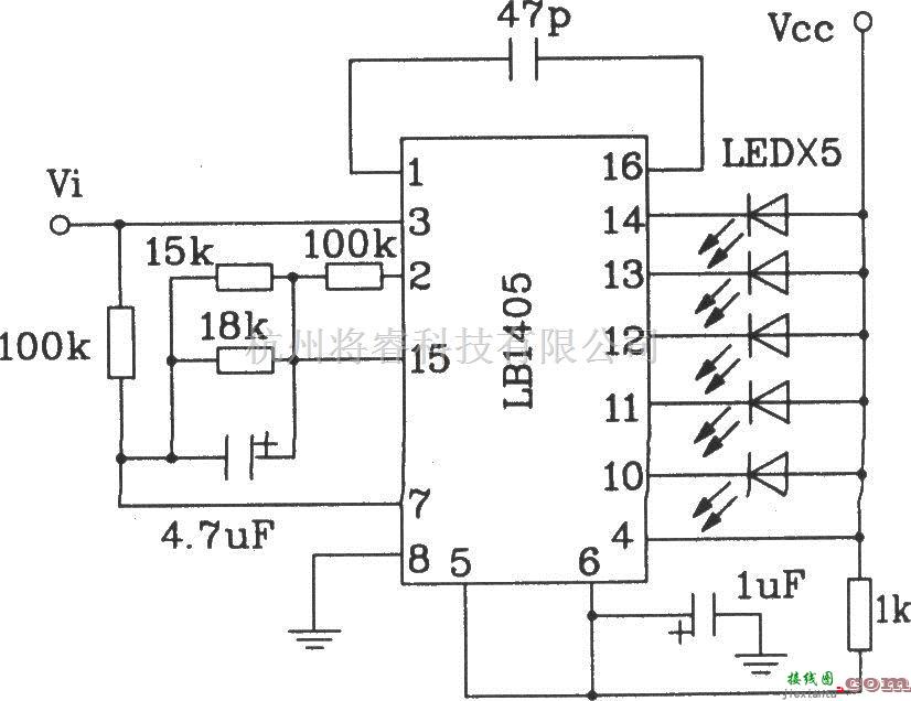 LED电路中的LB140五位LED电平指示驱动集成电路典型应用电路  第1张