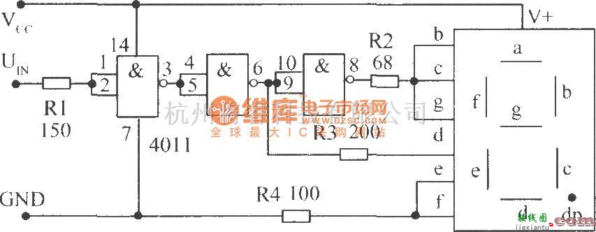 LED电路中的CMOS与非门4011接成反相器组成的电平测试电路  第1张