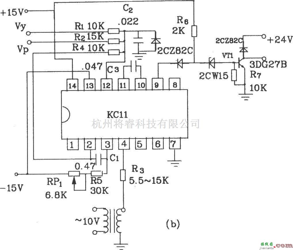 可控硅专项中的可控硅移相触发器KC11应用电路图  第4张