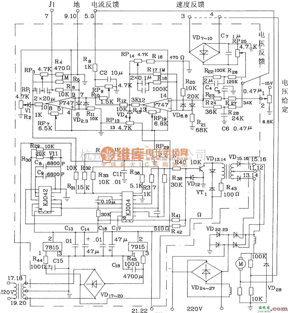 可控硅专项中的KJZ1直流电机调速板电原理图  第1张