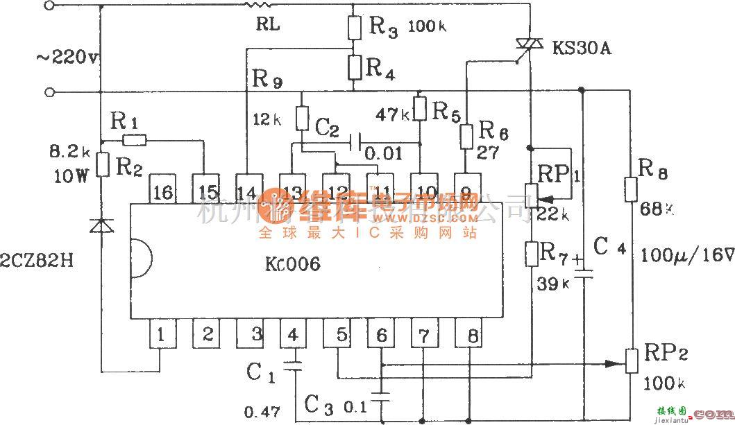 可控硅专项中的可控硅移相触发器KC06应用电路图  第2张