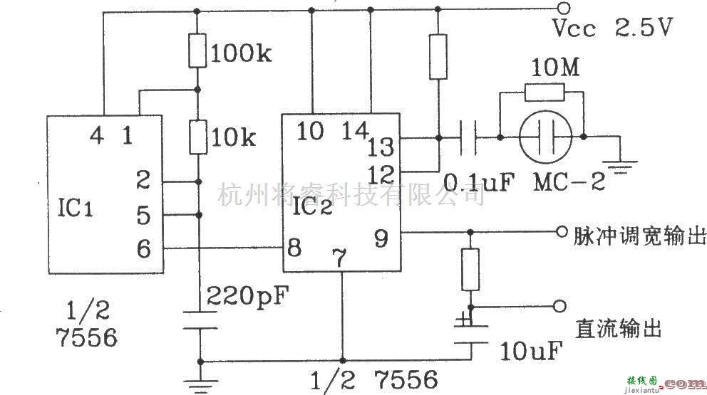 湿敏电路中的MC-2电容式湿敏元件应用电路  第1张