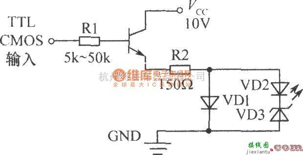 LED电路中的数字集成电路控制的两只发光管交替闪烁发光  第1张