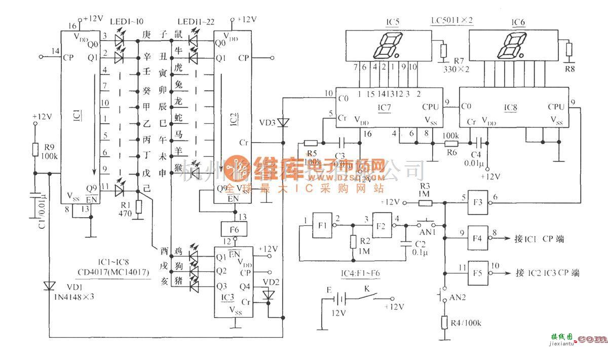 LED电路中的数显干支、生肖推算器电路  第1张