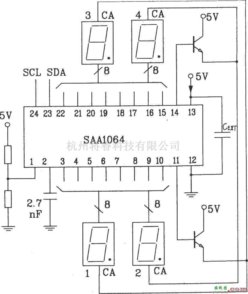 LED电路中的SAA1064串行I2C总线LED显示驱动集成电路动态驱动接口电路  第1张