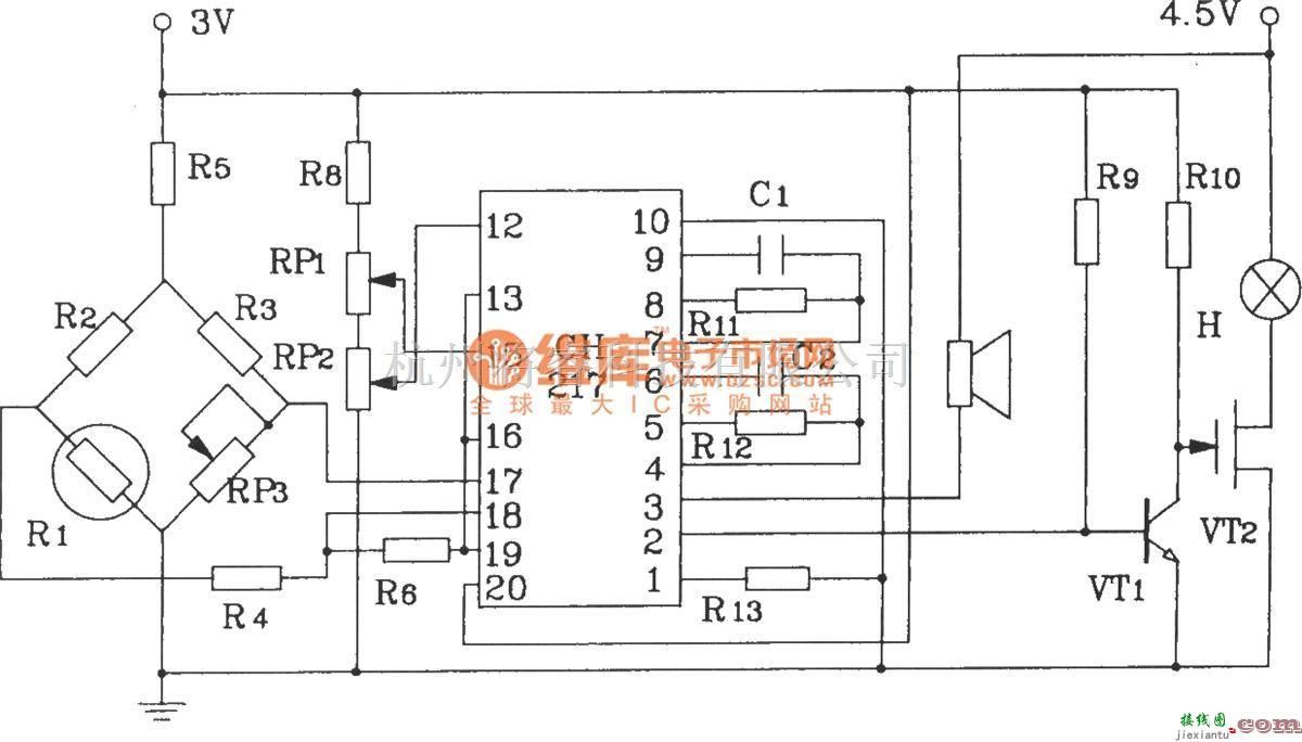 LED电路中的CH217单片瓦斯、煤气检测报警集成电路构成的瓦斯、煤气检测报警电路  第1张