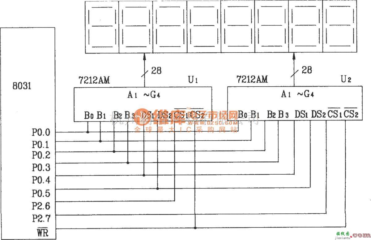 LED电路中的ICM7212AM 4位并行显示/译码/驱动器(硬件译码)构成的8位静态LED显示器电路  第1张