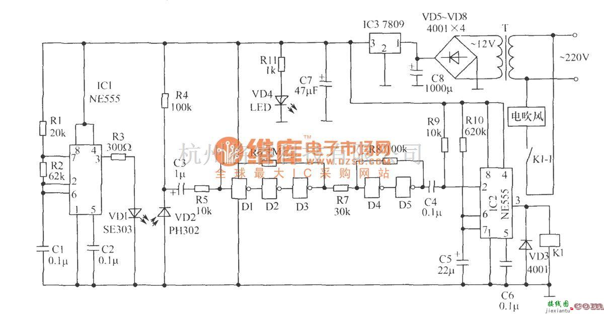 光电耦合器中的红外反射式自动干手器  第2张