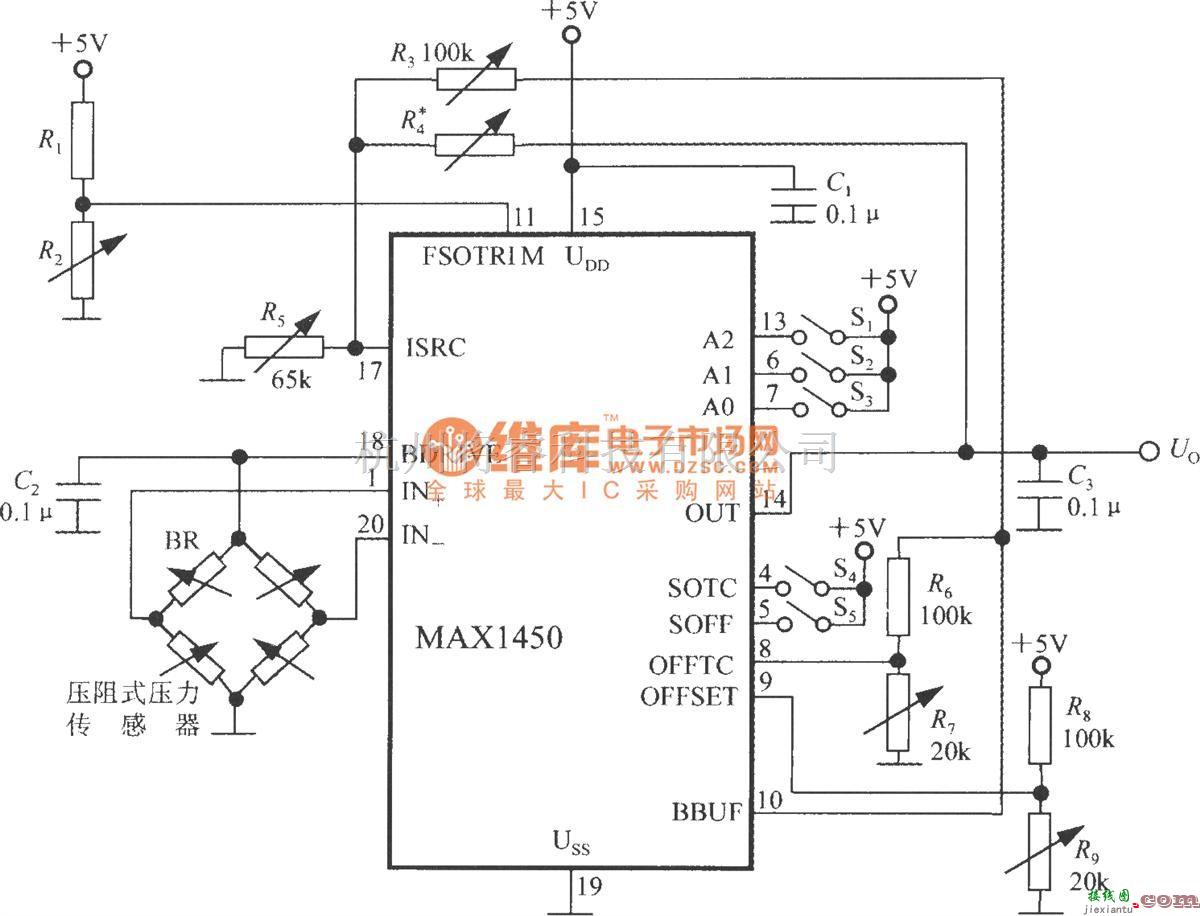 传感信号调理中的由MAX1450构成的压力信号调理电路  第1张