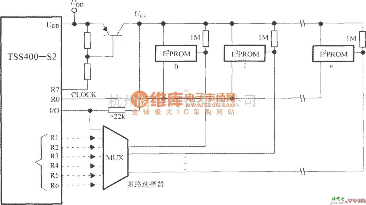 传感信号处理中的低功耗可编程传感器信号处理器TSS400-S2与E2PROM的接线图  第1张