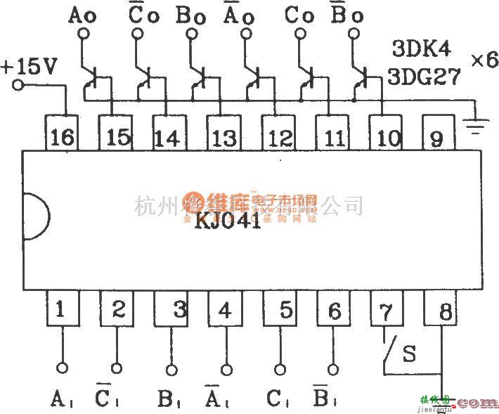 可控硅专项中的六路双脉冲形成器KJ041外电路连接图  第2张