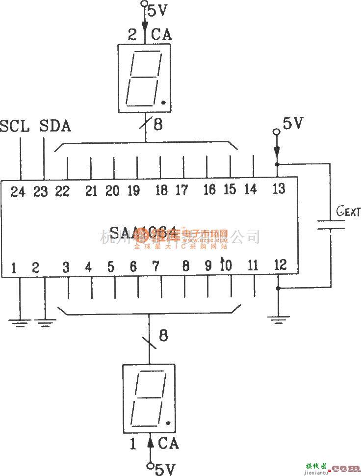 LED电路中的SAA1064串行I2C总线LED显示驱动集成电路静态驱动接口电路  第1张