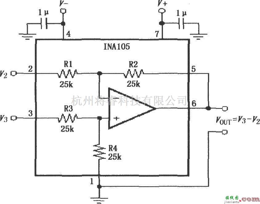 仪表放大器中的INA105基本供电和信号连接电路  第1张