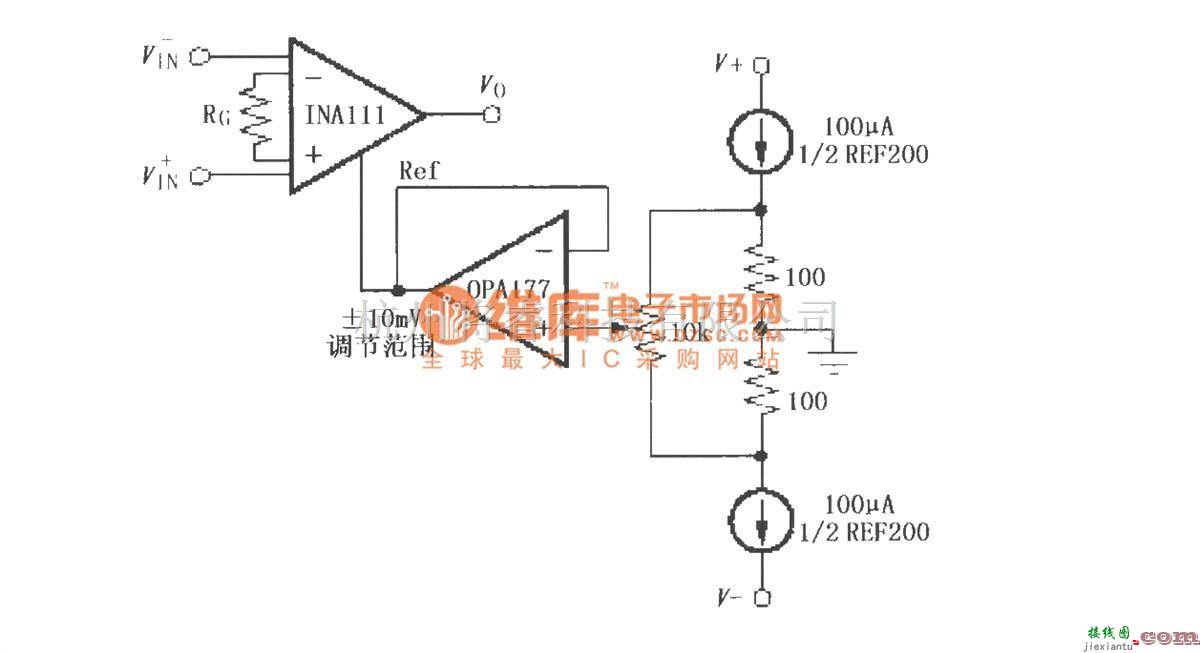 仪表放大器中的INA111可微调输出失调电压电路  第1张