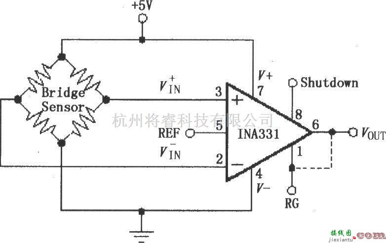 仪表放大器中的由INA331／332构成的电阻电桥传感放大器  第1张