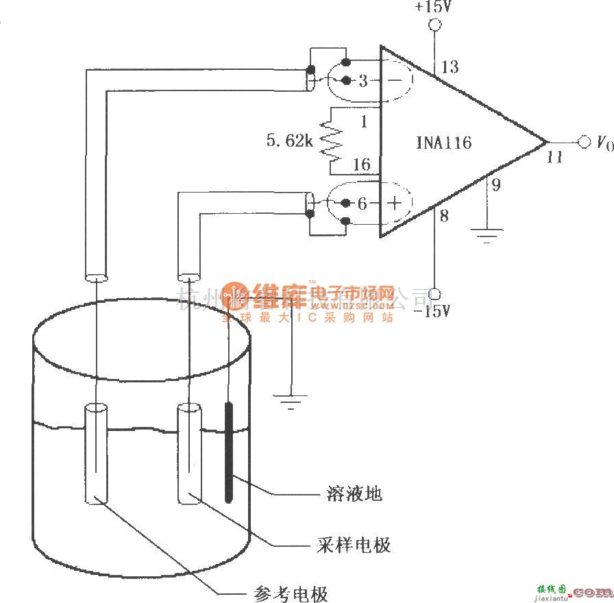 仪表放大器中的INA116构成的pH值或离子测量电路  第1张