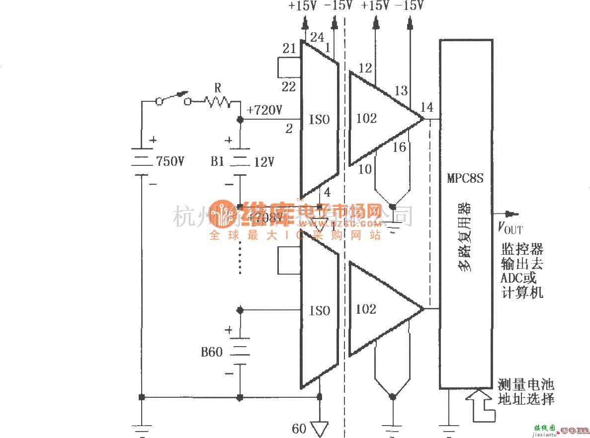 耦合隔离放大中的由ISO102构成的高压充电电路中的电池监控电路  第1张