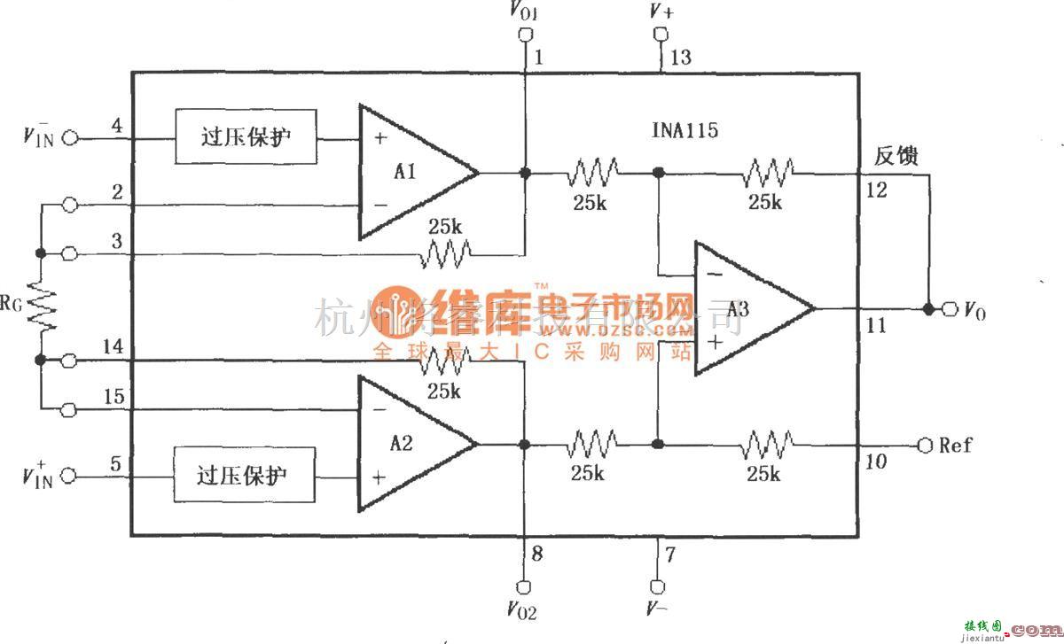 仪表放大器中的INA115的基本连接电路  第1张