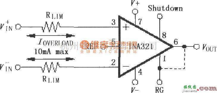 仪表放大器中的由INA321／322构成的输入电流保护电路  第1张