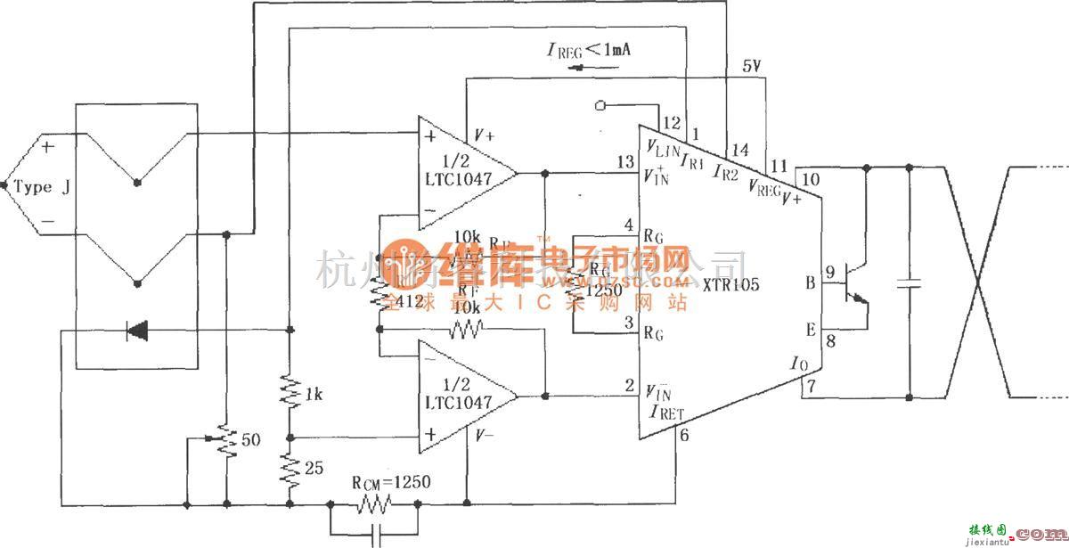 电流环放大中的XTR105热电偶测量环电路  第1张