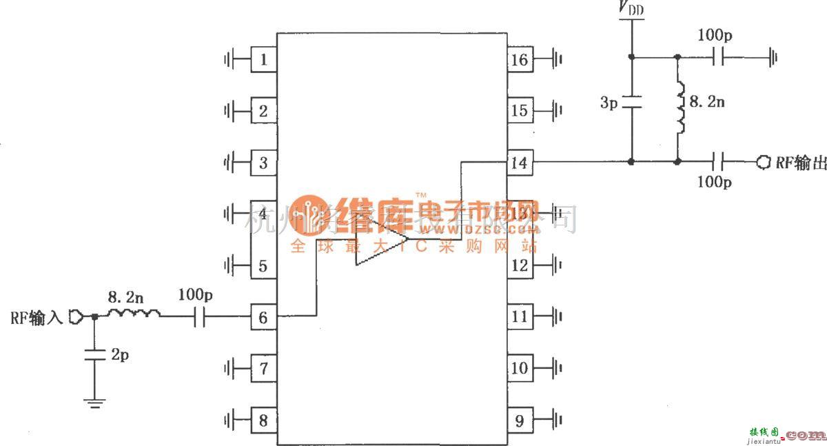 射频放大器中的由RF2320／2360构成的869～894MHz窄带放大电路  第1张