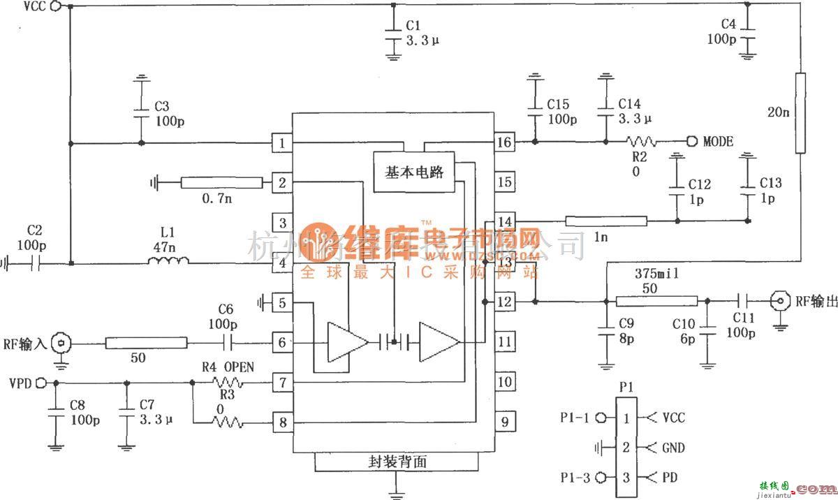 射频放大器中的由RF2152构成的877～924MHz功率放大电路  第1张