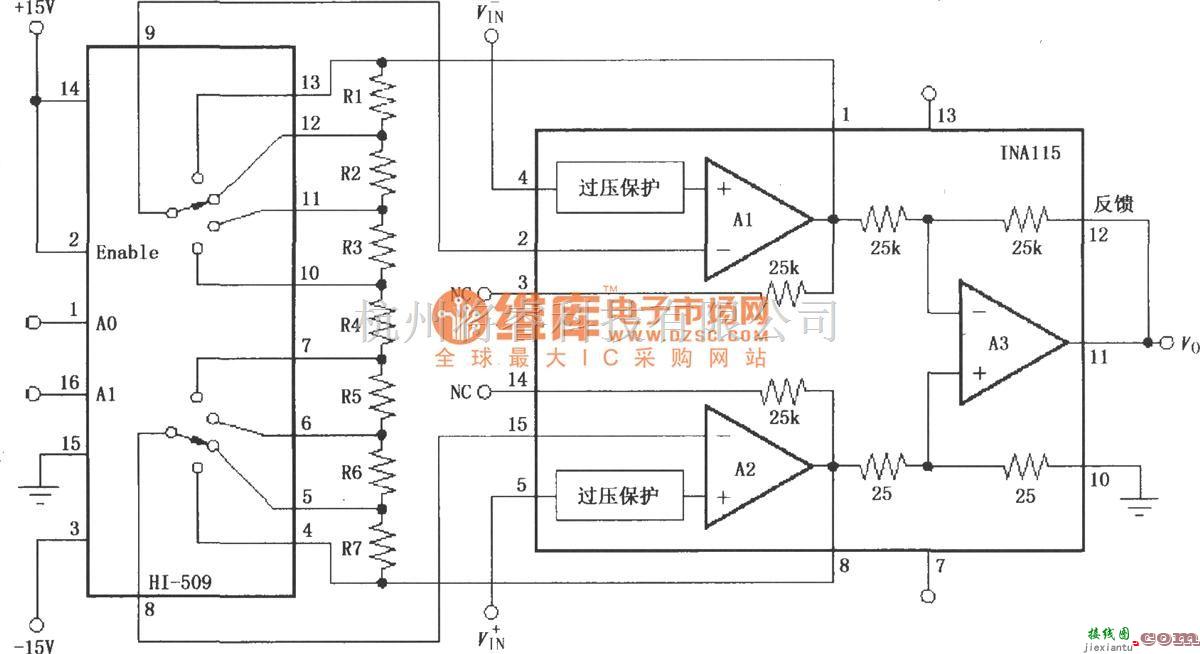 仪表放大器中的开关增益仪表放大电路(INA894)  第1张