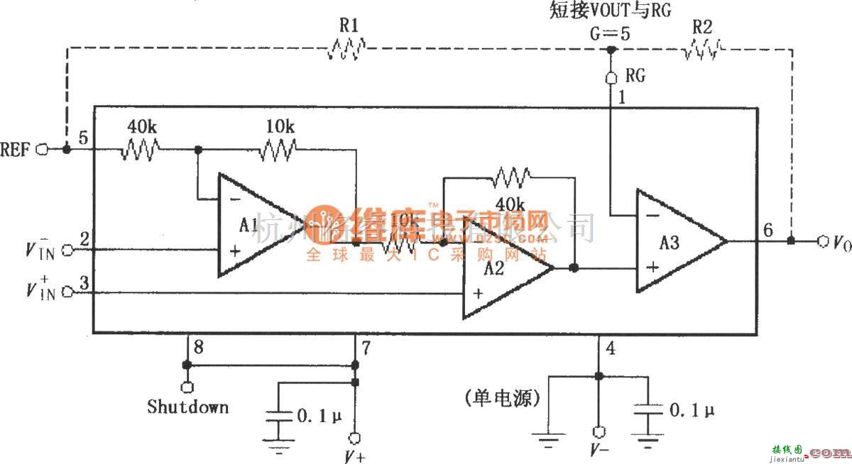 仪表放大器中的INA331／332的信号和电源的基本连接电路  第1张