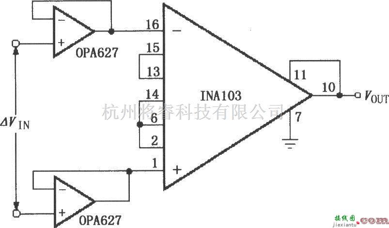 仪表放大器中的具有高输入阻抗的FET缓冲放大器(INA103)  第1张