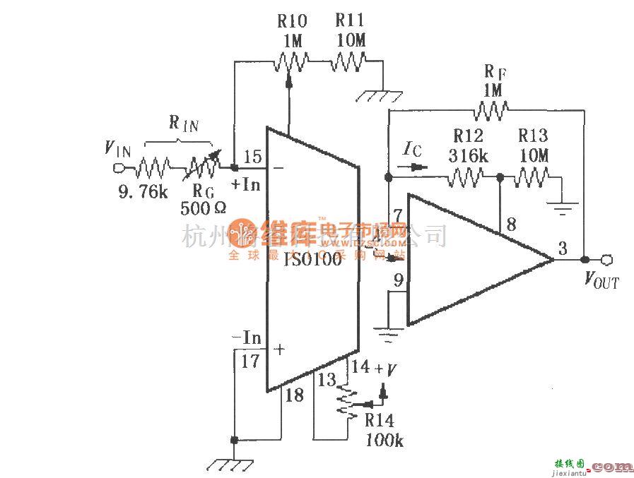 耦合隔离放大中的由ISO100构成的双极性失调调整电路  第1张