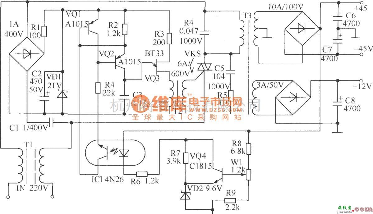 光电耦合器中的性能优越功放电源的电路  第1张