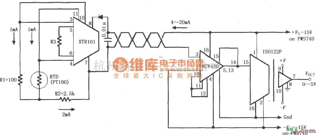 耦合隔离放大中的检测4～20mA环路仪器放大电路(ISO122P/124、XTR101、RCV420)  第1张