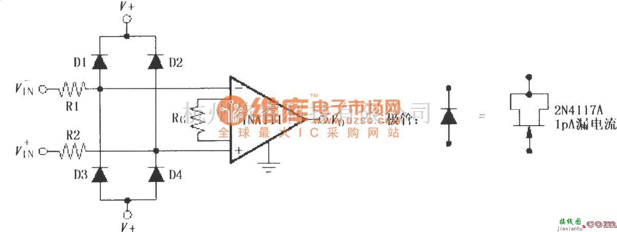 仪表放大器中的INA111构成的输入保护电压钳位电路  第1张