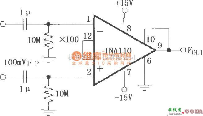 仪表放大器中的INA110交流耦合差分放大电路  第1张