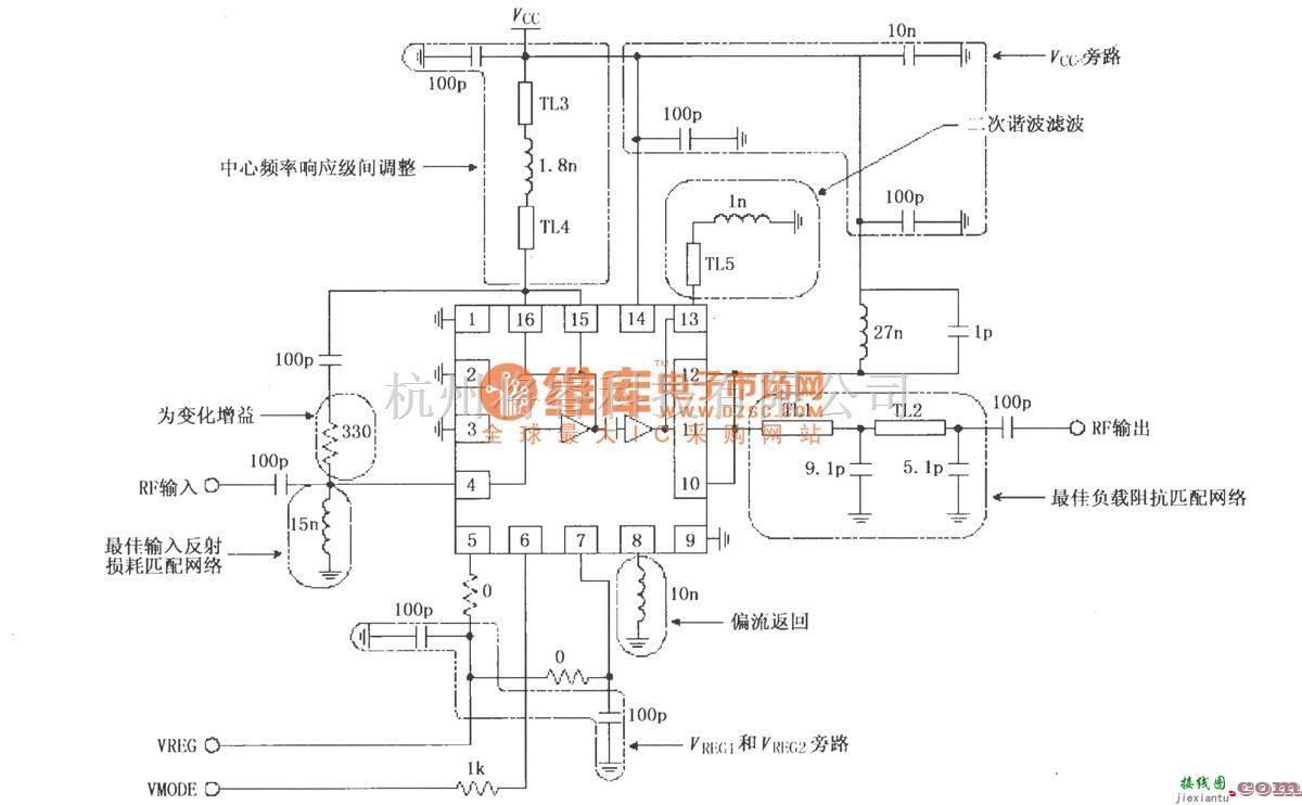 射频放大器中的由RF2162构成的美国CDMA应用电路  第1张