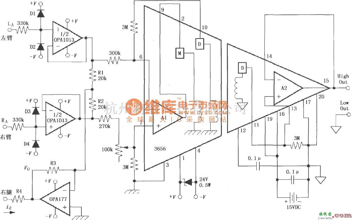 耦合隔离放大中的由3656构成的驱动右腿放大电路  第1张