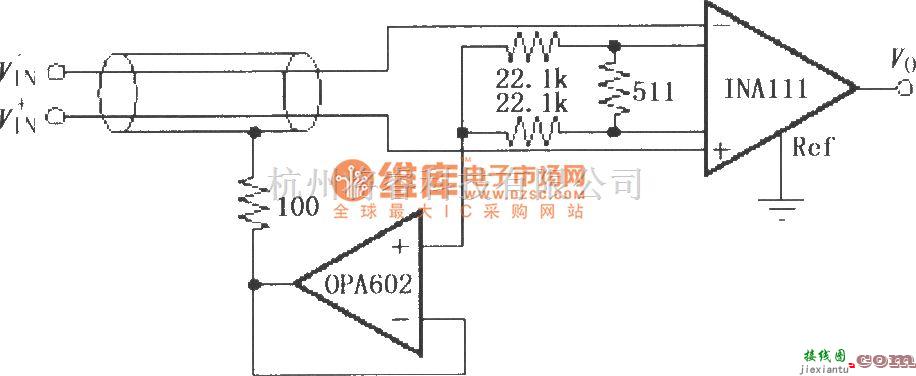 仪表放大器中的INA111构成的屏蔽驱动电路  第1张