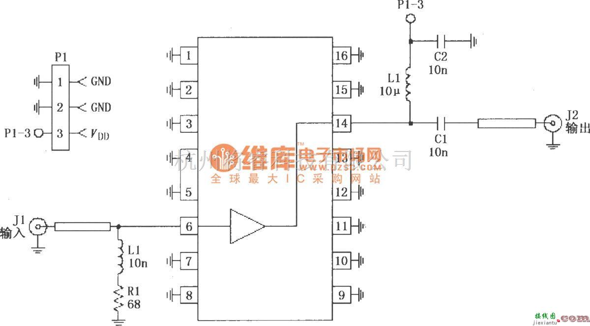 射频放大器中的由RF2360构成的5～200MHz、75Ω阻抗低频放大电路  第1张