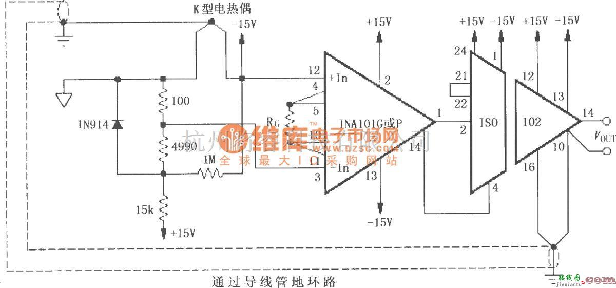 耦合隔离放大中的环路消除、冷端补偿和高端熄灭的热电偶放大电路(ISO102、INA101)  第1张