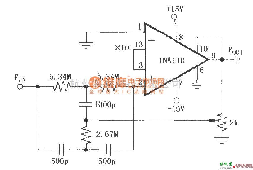 仪表放大器中的INA110构成的60Hz输入带通滤波电路  第1张