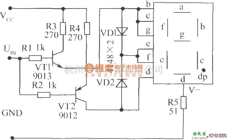 LED电路中的晶体管和共阴极数码管组成的测试电路  第1张