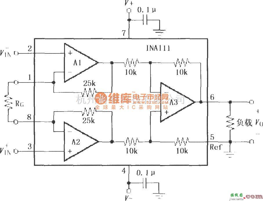 仪表放大器中的INA111基本连接电路  第1张