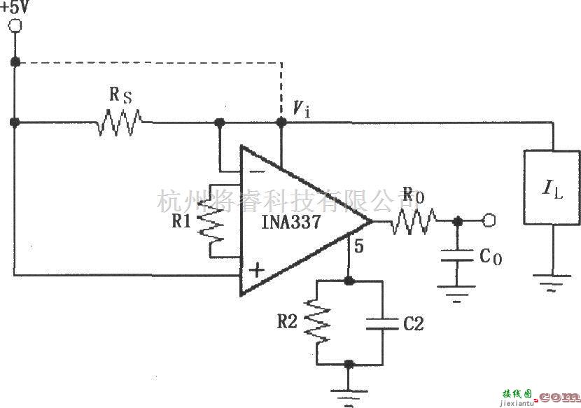 仪表放大器中的由INA337构成的负载电流的高端分流测量电路  第1张