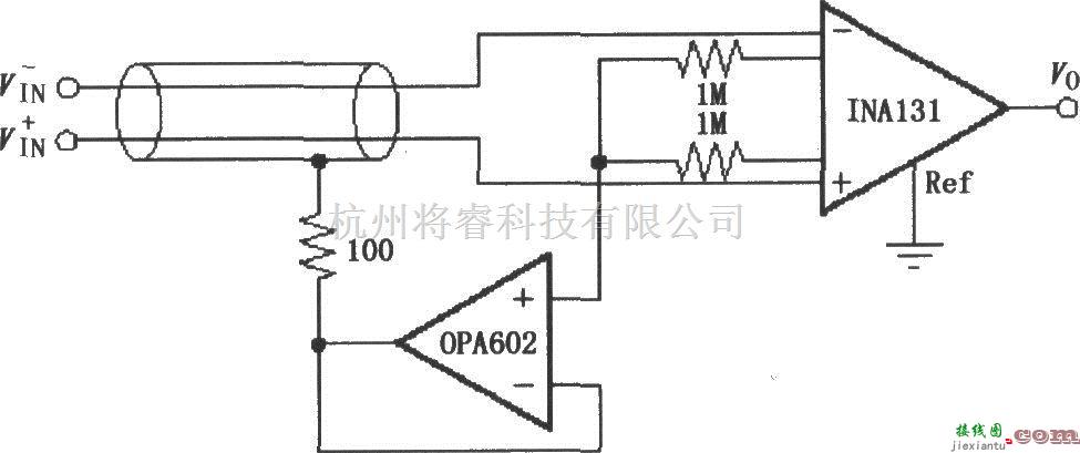 仪表放大器中的由INA131构成的屏蔽驱动电路  第1张