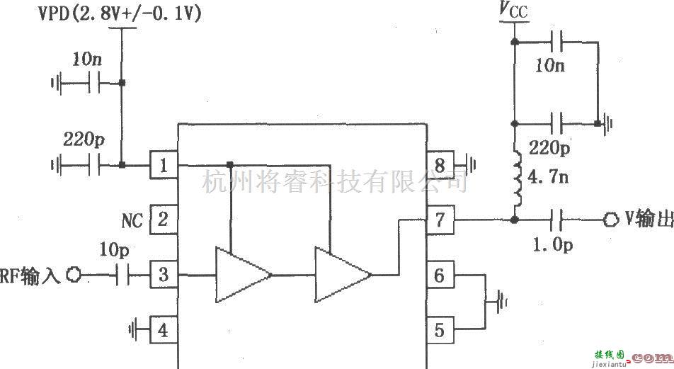 射频放大器中的构成的1880MHz内部集电极偏置放大器应用电路  第1张