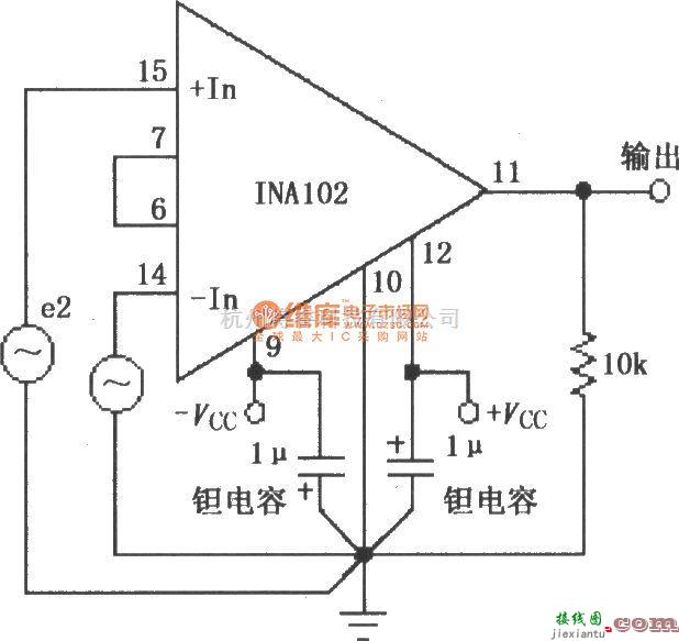 仪表放大器中的INA102的基本连接电路  第1张