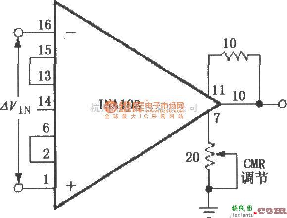 仪表放大器中的外部可调CMR(共模抑制比)电路(INA103)  第1张