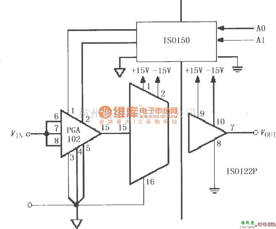 耦合隔离放大中的由ISO122／124与PGA102、ISO150构成的具有增益可编程的隔离通道电路  第1张